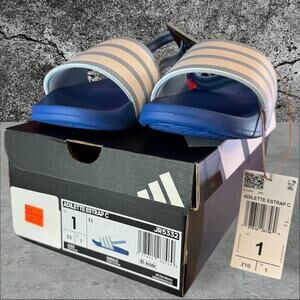 •NWT•  adidas ADILETTE E-STRAP C Slides in Blue • Size 1C (JR5332)